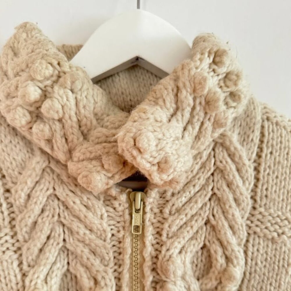 Handmade Oversize Chunky Knit Sweater Zip Bubble Sleeve Mum's Zip Up Ivory White - Picture 6 of 8